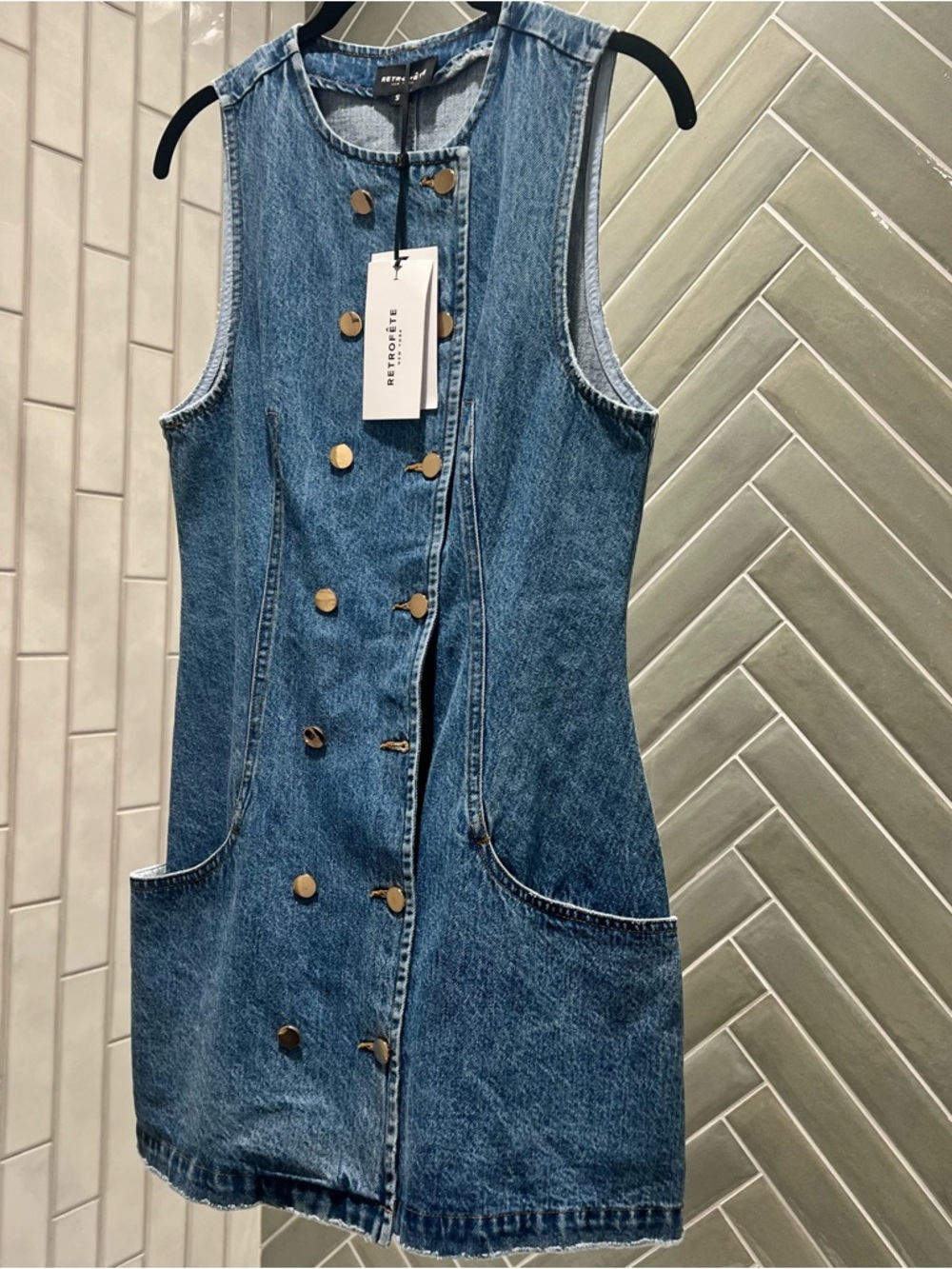 River Island Blue Sleeveless Denim Mini Dress